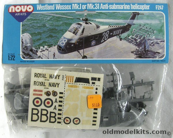 Novo 1/72 Westland Wessex Mk1 or Mk31 (S-58) - ASW Helicopter - Royal Australian Navy or Royal Navy - (ex-Frog) Bagged, F247 plastic model kit